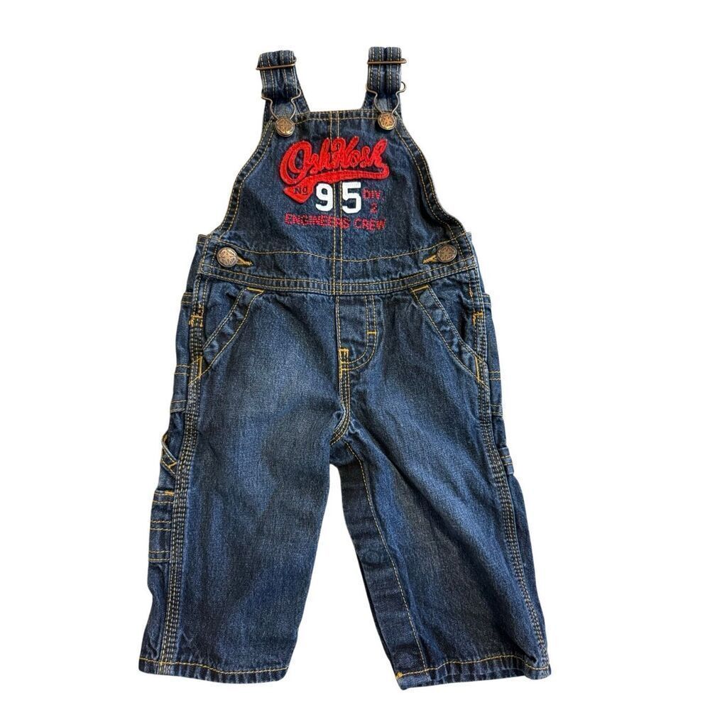 Oshkosh Denim Adjustable Overalls Coveralls Snap Bottom Baby 6 Months